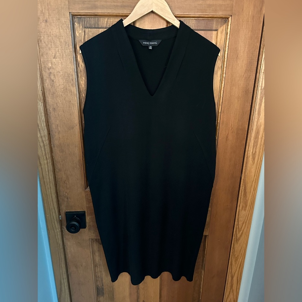 Ming Wang Dress M Medium Black Knit V Neck‎ Classic Staple Office Party Church